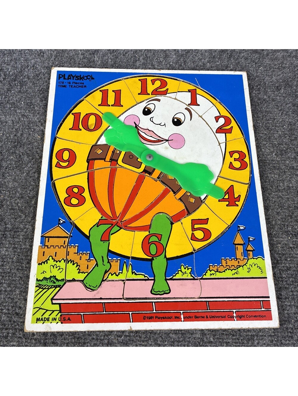 Playskool Wood Frame Tray Puzzle 178-16 Time Teacher Clock 1981 Made in USA